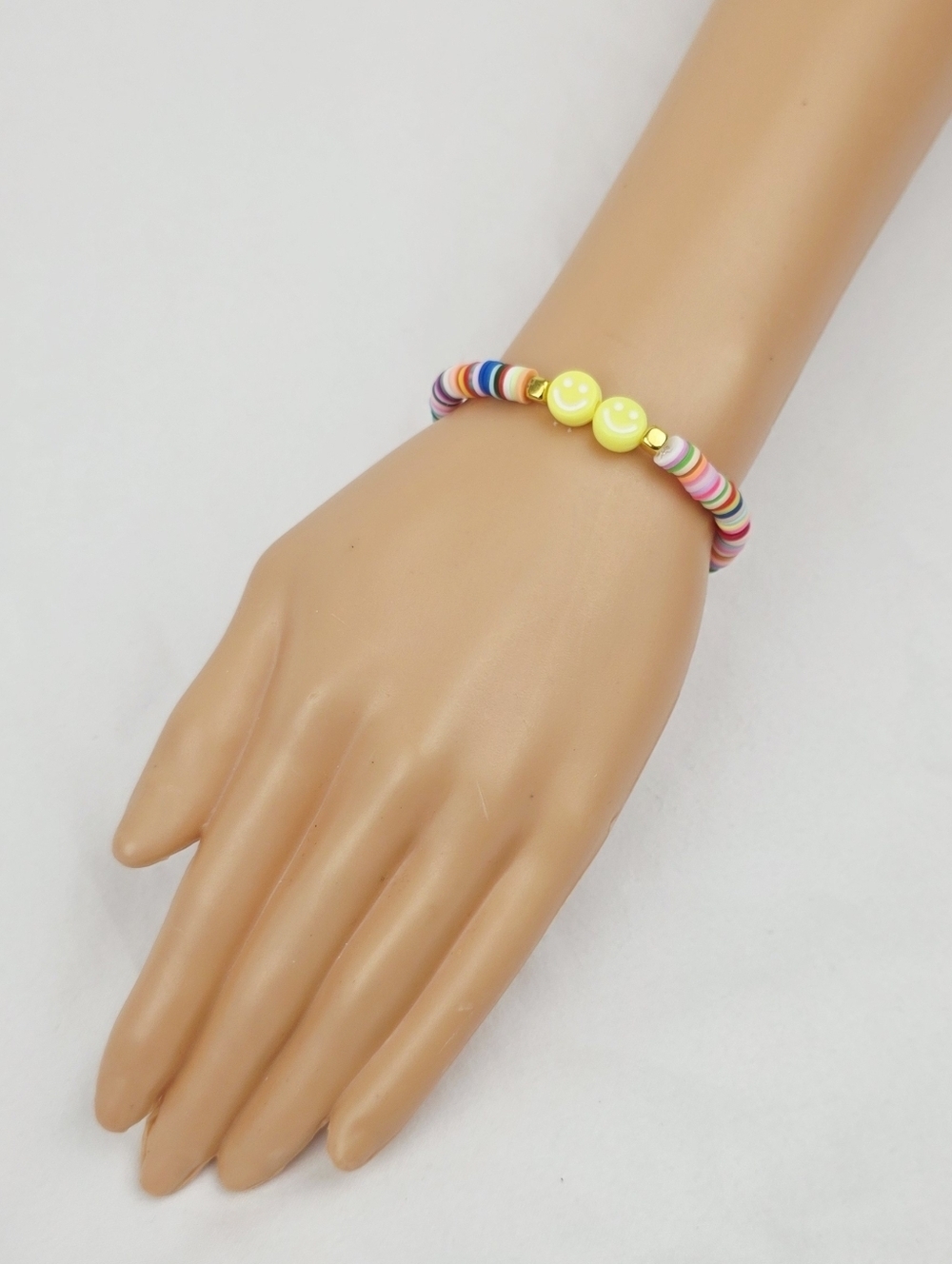 Handmade Clay Bead Smiley Face Multi Color Bracelet
